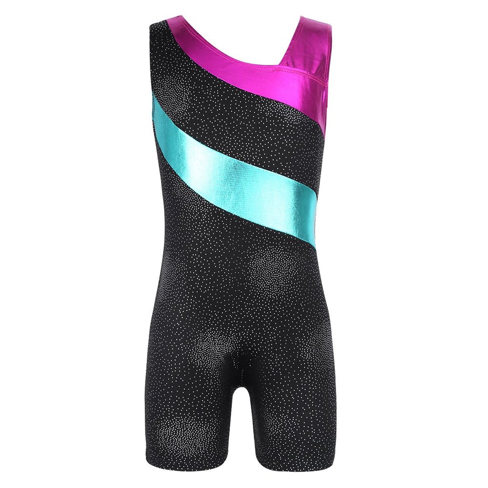 winying Kids Girls Glitter Splice Sleeveless Gymnastics Unitard Ballet Dance Leotard Jumpsuit Black 3-4