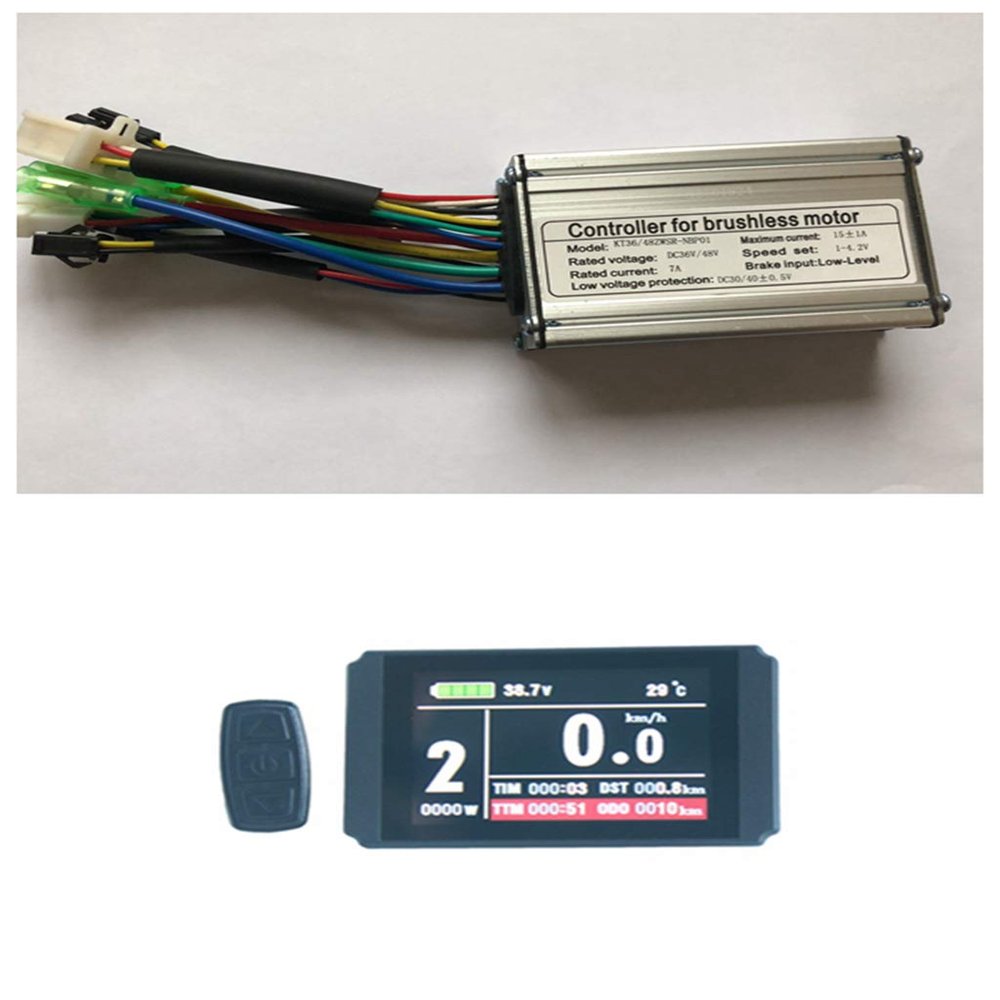 NBPower 36V/48V 250W 15A Brushless DC Motor Controller Ebike Controller +KT-LCD8H Color Display One SetUsed for 250W Ebike Kit.