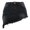 chouyatou Women's Stretch Fit 5-Pocket Irregular Frayed Hem Mini Denim Jean Skirt (Small, Black) view 1