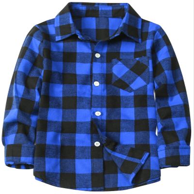 Boys' Flannel Shirt, Button Down Long Sleeve Plaid Flannel Shirt for Kids Toddlers Little & Big Boys Girls, Flannel# Blue + Black, 18-24 Month = Tag 90