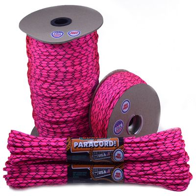 10', 25', 50', 100' Hanks, 250 Ft and 1000Ft Spools of Parachute 550 Cord Type III 7 Strand Paracord - Little Black Pink - 250 Ft Spool