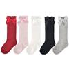 EPEIUS 5 Pairs Little Girls Cotton Bow Uniform Knee High Socks Kids Girls Tube Ruffled Stockings for 2-3 Years,Black/White/Grey/Baby Pink/Wine Red view 1