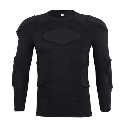 STONEKISS Mens Padded Compression T Shirt Football Padded Protective Gear Impact Shirts Long Sleeve Goalkeeper Undershirt for Softball Soccer Rugby Paintball Lacrosse Bike Volleyball Training XXL