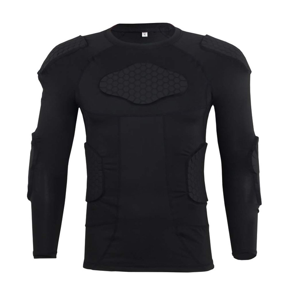 STONEKISS Mens Padded Compression T Shirt Football Padded Protective Gear Impact Shirts Long Sleeve Goalkeeper Undershirt for Softball Soccer Rugby Paintball Lacrosse Bike Volleyball Training XXL