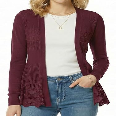 Design by Olivia Women's Lightweight Soft Knit Open Front Cardigan Sweater Long Sleeve for Casual Layering Plum M
