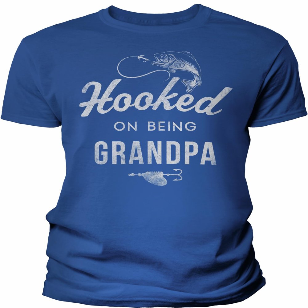 Hooked On Being Grandpa - Funny Grandpa Fishing Shirt for Men - F/Royal-2X