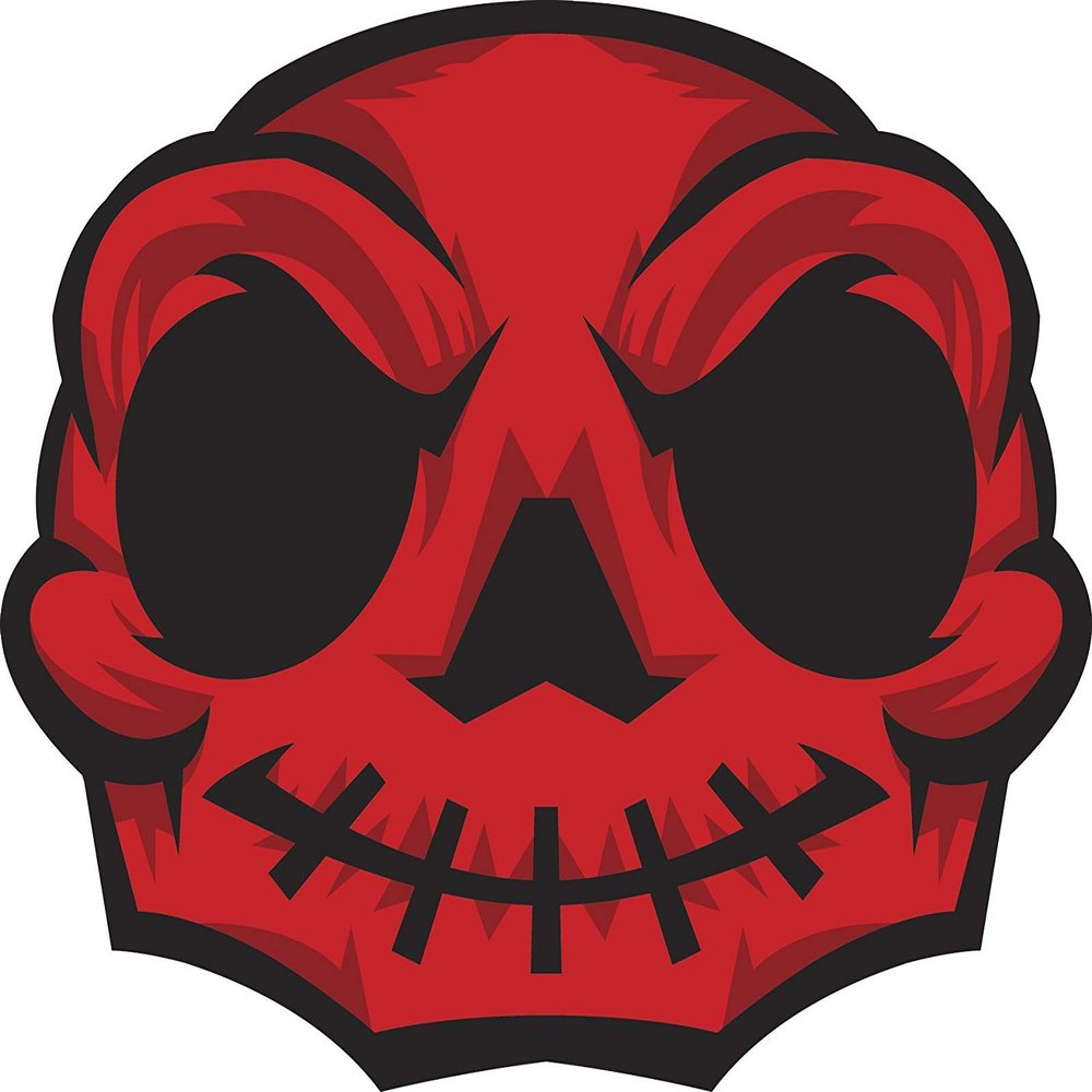 EW Designs Creepy Red Skull Cartoon Icon Vinyl Decal Bumper Sticker (4" Wide)