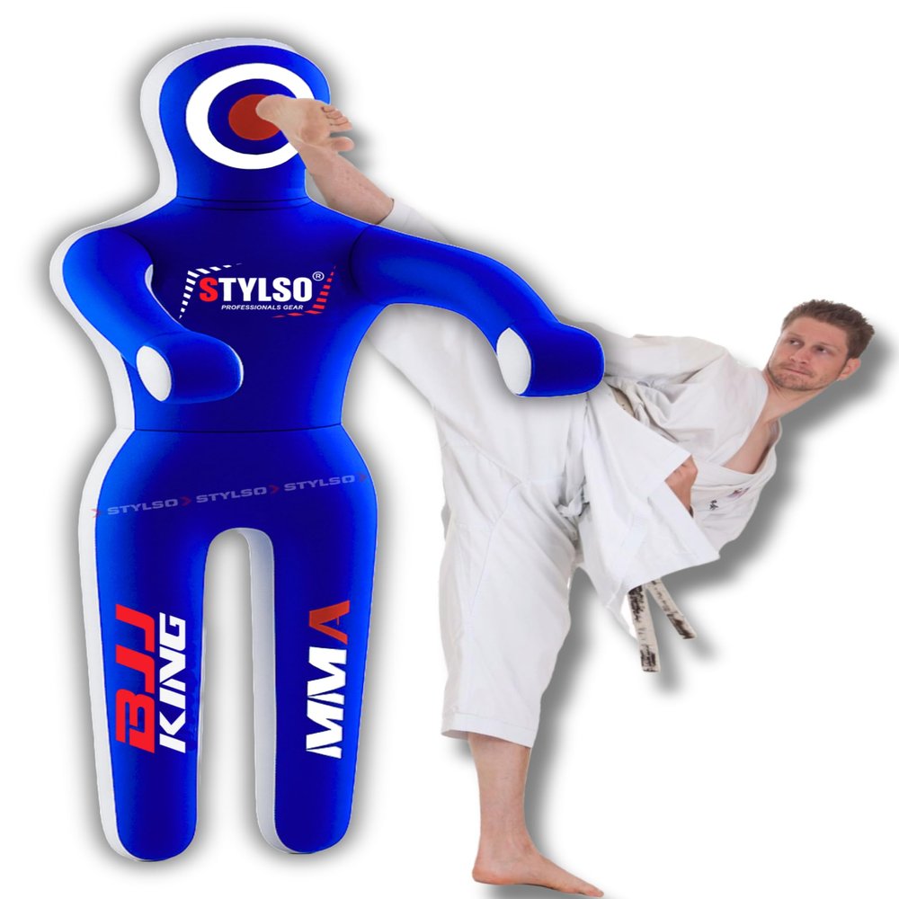 Unfilled Grappling Dummy Adult Life Size Wrestling & BJJ Training Dummy, MMA Jiu Jitsu Judo Takedown & Throwing Practice, Heavy-Duty Triple-Stitched Canvas Submission Dummy (Blue, 5ft / 60")