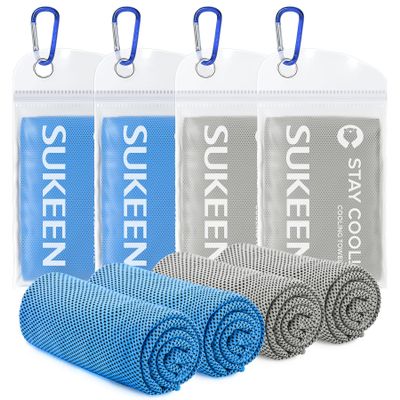 Sukeen 4 Pack Cooling Towels (40"x12"),Ice Towel,Soft Breathable Chilly Towel,Microfiber Towel for Yoga,Sport,Running,Gym,Workout,Camping,Fitness,Workout & More Activities