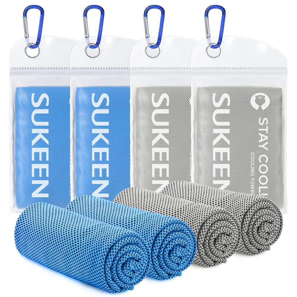 Sukeen 4 Pack Cooling Towels (40"x12"),Ice Towel,Soft Breathable Chilly Towel,Microfiber Towel for Yoga,Sport,Running,Gym,Workout,Camping,Fitness,Workout & More Activities