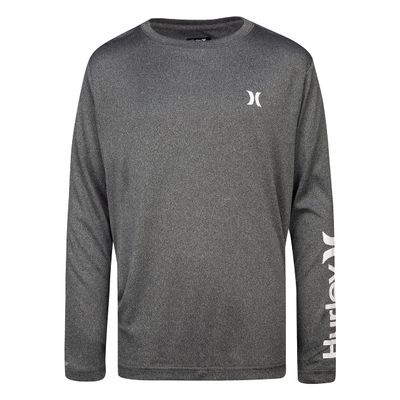 Hurley Boys' Long Sleeve Rash Guard Shirt, Black Heather, 6