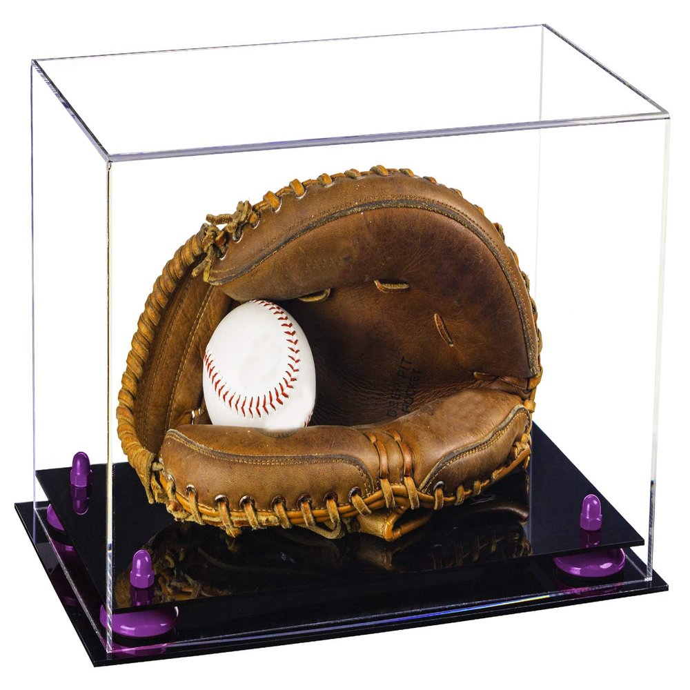 Better Display Cases Clear Acrylic Baseball Catchers Glove Display Case with Purple Risers (A011/V16)