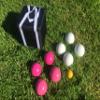 BuyBocceBalls Listing - Unique Bocce Set - 107mm with Pink and White Balls, Black Bag view 1