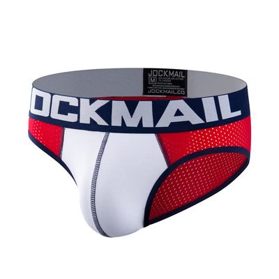 JOCKMAIL Low Rise Mens Sexy Underwear Mesh Breathable Sexy Men Briefs Male Panties for Men (L, Red)