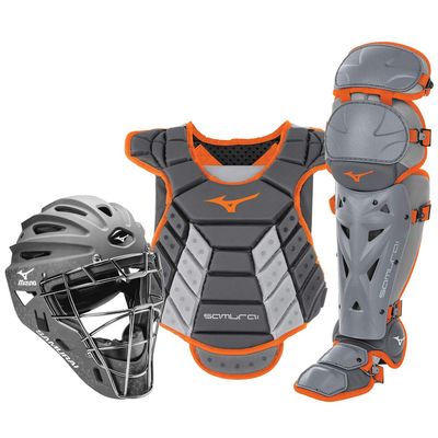 Mizuno Samurai Womens Boxed Catcher's Gear Set, Grey-Orange, 13-15" Women's