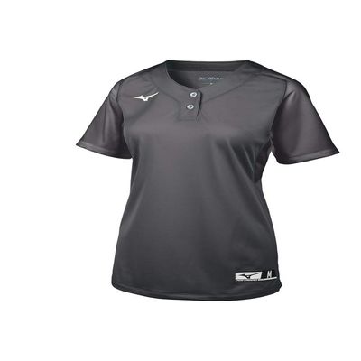 Mizuno Youth Aerolite 2-Button Softball Jersey, Charcoal, Medium