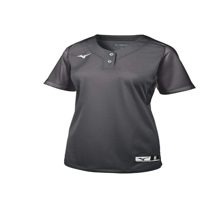 Mizuno Youth Aerolite 2-Button Softball Jersey, Charcoal, Medium