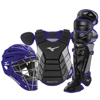 Mizuno Samurai Adult Baseball Boxed Catcher's Gear Set , Black-Purple, 16" Men's Adult