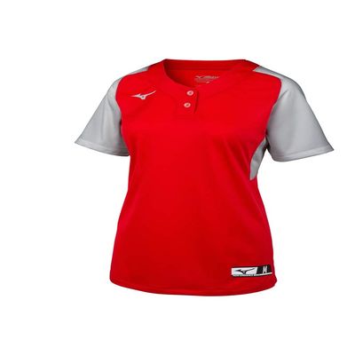 Mizuno Aerolite 2-Button Fastpitch Softball Jersey, Red-Grey, XX-Large