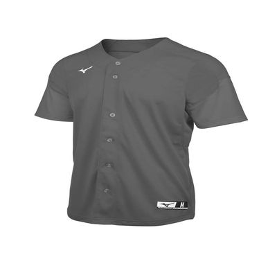 Mizuno Youth Aerolite Full Button Baseball Jersey, Charcoal, Medium