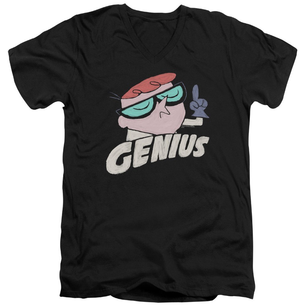 Dexters Laboratory Genius Unisex Adult V-Neck T Shirt for Men and Women, 2X-Large Black