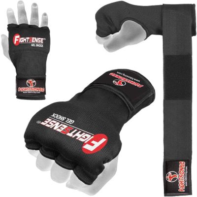 Padded Gel Inner Boxing Gloves for Men and Women with Long Elasticated Hand Wraps for Punching, Boxing, MMA, Muay Thai, Kickboxing and Martial Arts Training Pair (Black, Large)