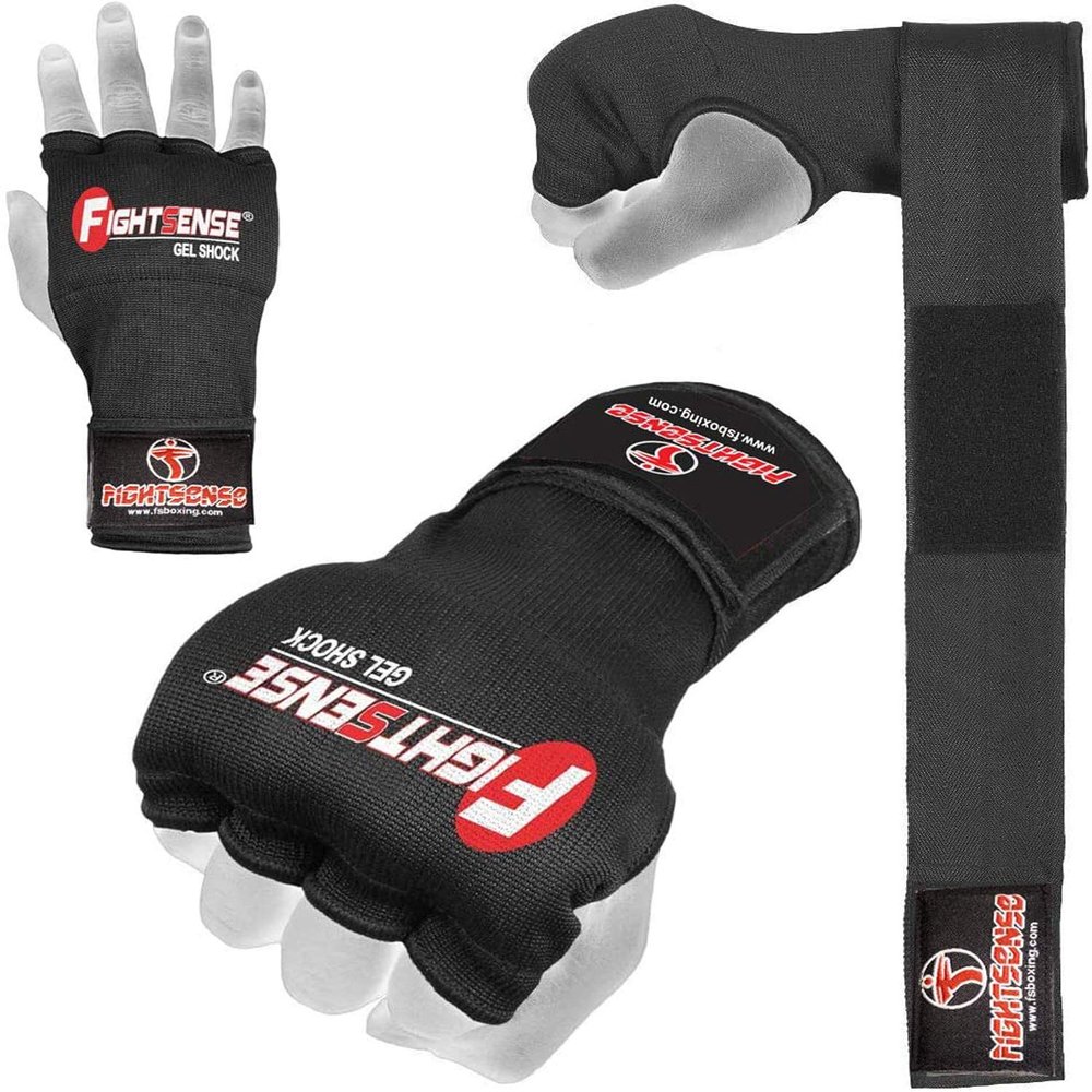 Padded Gel Inner Boxing Gloves for Men and Women with Long Elasticated Hand Wraps for Punching, Boxing, MMA, Muay Thai, Kickboxing and Martial Arts Training Pair (Black, Large)