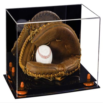 Better Display Cases Acrylic Baseball Catchers Glove Display Case with Mirror and Orange Risers (A011/V16)