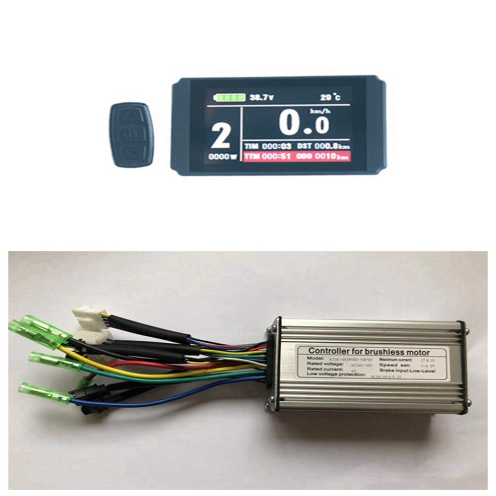 NBPOWER 36V/48V 350W 17A Brushless DC Motor Controller Ebike Controller +KT-LCD8H Color Display One SetUsed for 350W Ebike Kit.