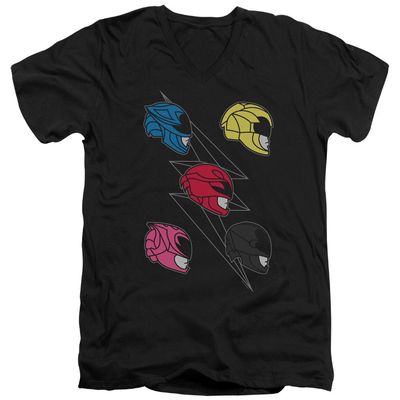 Power Rangers Line Helmets Unisex Adult V-Neck T Shirt for Men and Women, 2X-Large Black