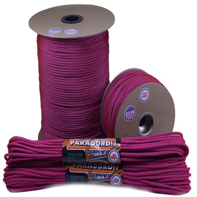 10', 25', 50', 100' Hanks, 250 Ft and 1000Ft Spools of Parachute 550 Cord Type III 7 Strand Paracord - Neon Pink Diamonds - 250 Ft Spool