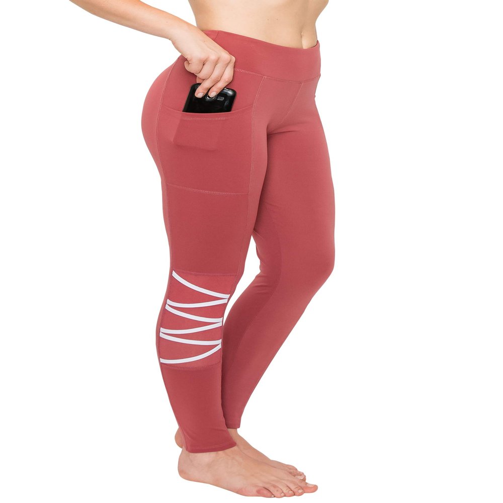 ALWAYS Yoga Pants for Women - High Waisted Mesh Laced Stretch Workout Activewear Leggings with Pockets Wild Ginger M