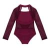 ranrann Girls Ballet Dance Cutout Back Long Sleeves Mesh Splice Gymnastics Leotard Tumblewear Burgundy 3-4 view 3