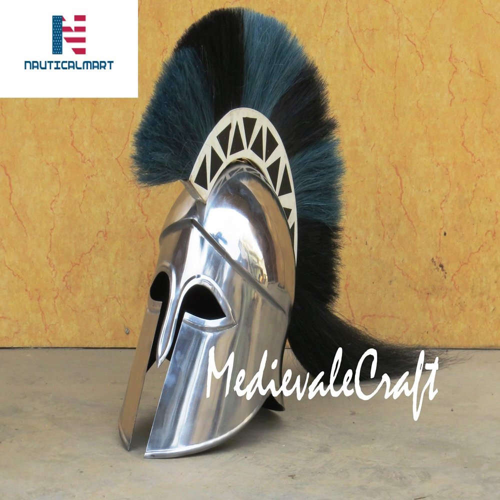 Medieval Greek Corinthian Helmet with Plume LARP Fantasy Halloween Costume