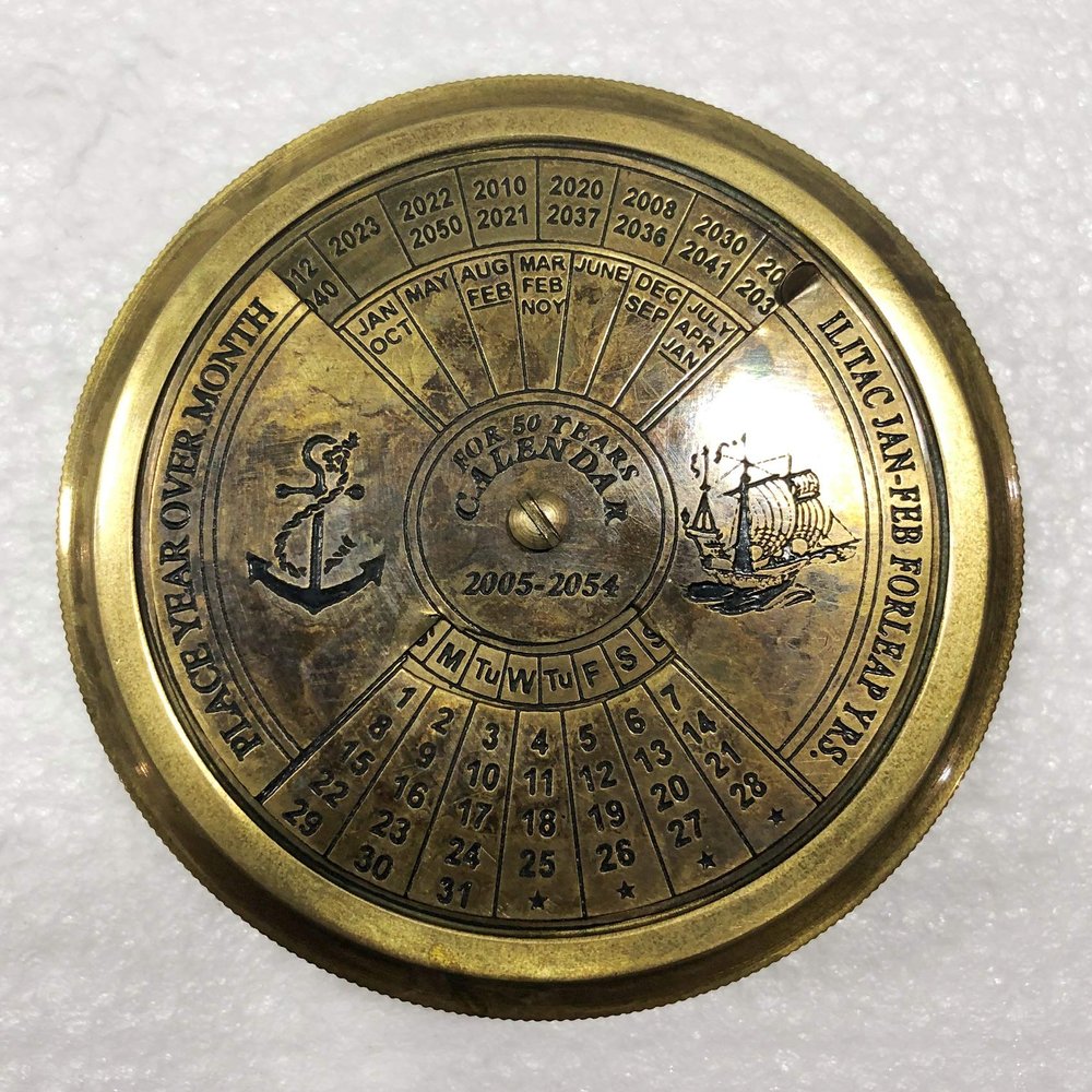 Antique Nautical 50 Years Calendar Compass 3" Brass Navigation Pocket Compass