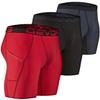 DEVOPS Men's Compression Shorts Underwear with Pocket (3 Pack) (Large, Black/Charcoal/Red)