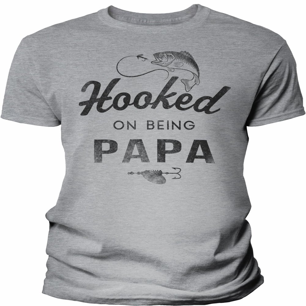 Hooked On Being Papa - Funny Papa Fishing Shirt for Men - F/Sport Grey-2X
