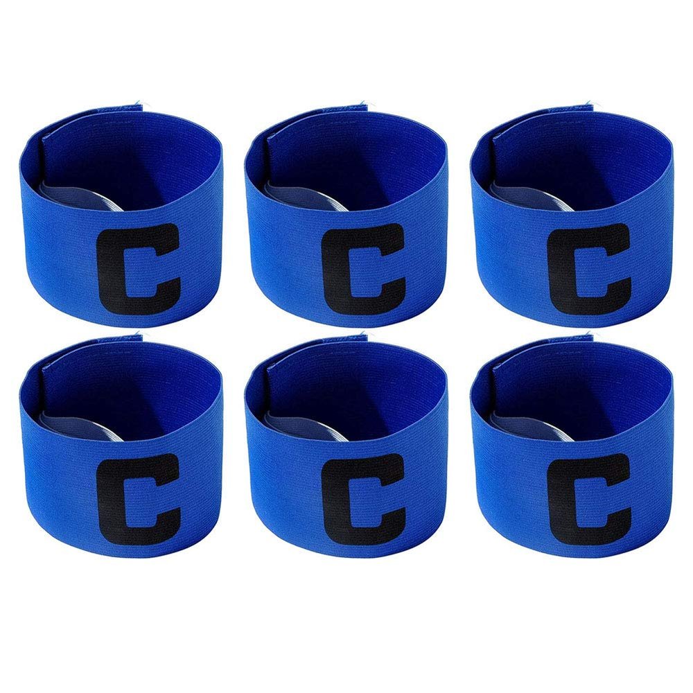 Onwon 6 Pieces Elastic Soccer Captain Armband Adjustable Football Basketball Player Bands for Adult Youth (Blue)