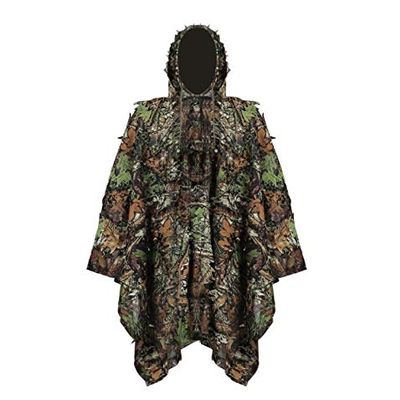 Hunting Suit,Camouflage Cloak ,Geely Clothing Ghillie Suit Camo Birdwatching Poncho Sniper Set Yowie Clothes military Leaf Leaves, for Cs Woodland Games Army Adult 3d Outdoor Encryption Reinforcement