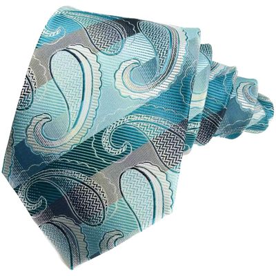 Geotae Zerun New Classic Striped Check Paisley JACQUARD WOVEN Silk Men's Tie Necktie (Striped Turquoise/Purple)
