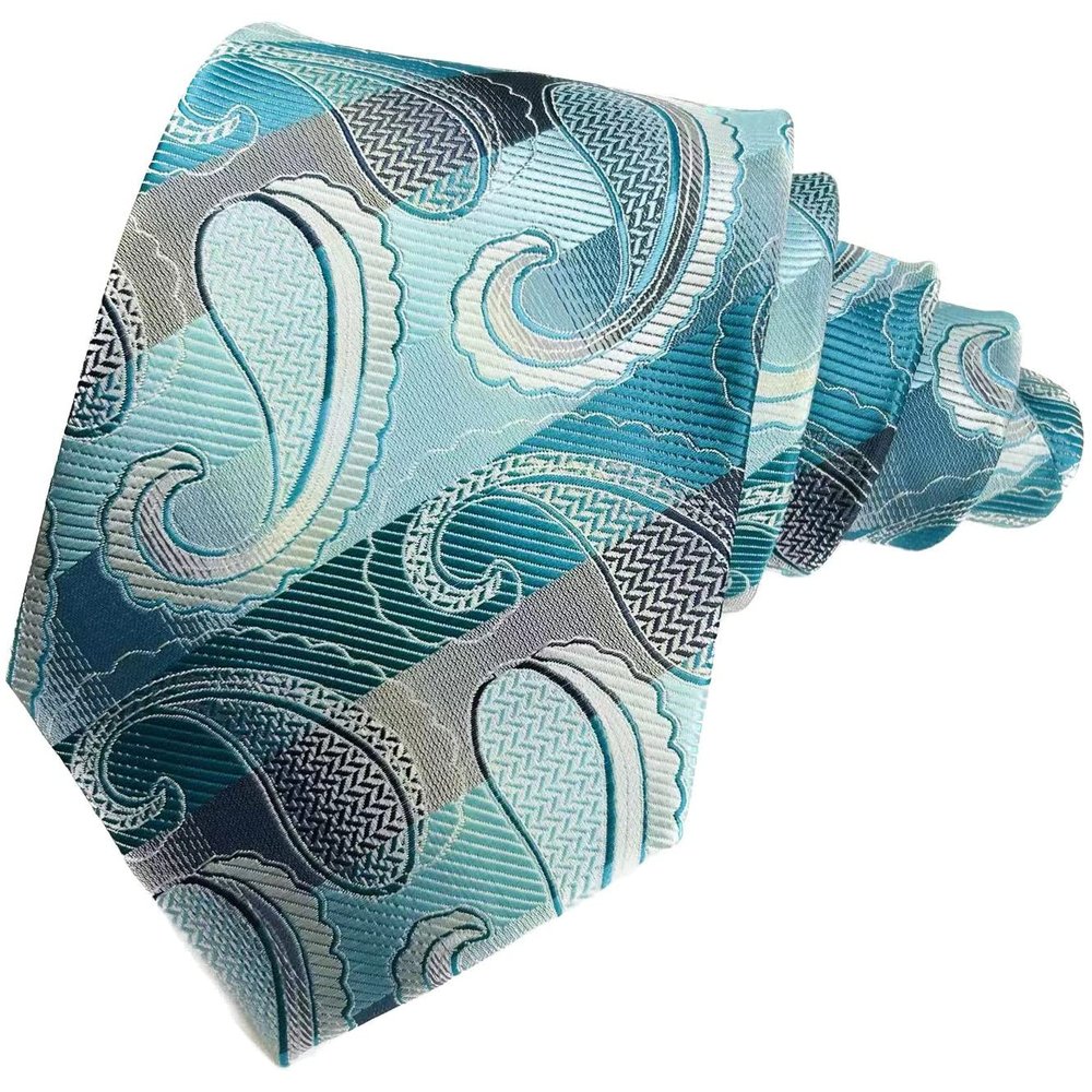 Geotae Zerun New Classic Striped Check Paisley JACQUARD WOVEN Silk Men's Tie Necktie (Striped Turquoise/Purple)