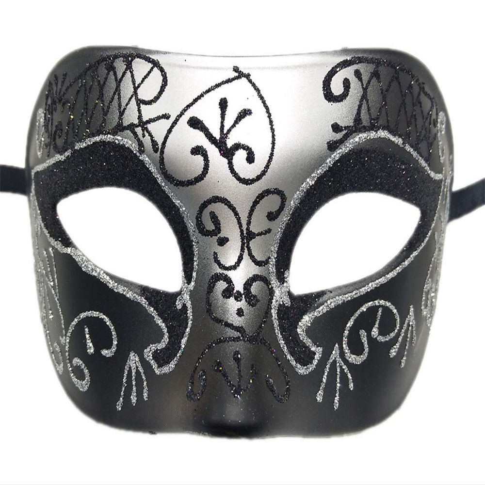Awlsyj Mens Masquerade Mask Vintage Greek Roman Mask Venetian Party Mask Halloween Mardi Gras Mask (A Silver)