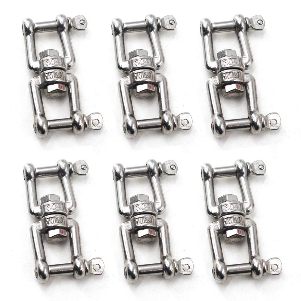 Flomore M4 Swivel Double Shackle 304 Stainless Steel Boat Anchor Chain Connectors (Pack of 6)