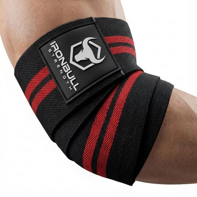 Elbow Wraps for Weightlifting (1 Pair) - 50" Elastic Elbow Braces for Weight Lifting - Elbow Support for Bench Press, Powerlifting, Fitness, & Gym Workout - Gym Elbow Straps Weightlifting (Black/Red)