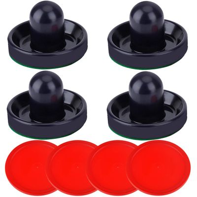 ONE250 Air Hockey Pushers and Red Air Hockey Pucks, Goal Handles Paddles Replacement Accessories for Game Tables (4 Striker, 4 Puck Pack) (Dark Blue)