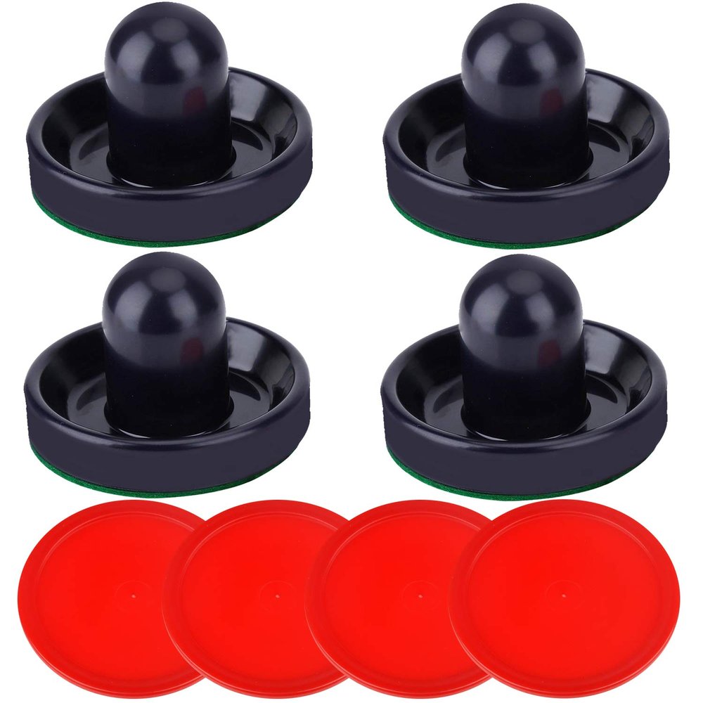 ONE250 Air Hockey Pushers and Red Air Hockey Pucks, Goal Handles Paddles Replacement Accessories for Game Tables (4 Striker, 4 Puck Pack) (Dark Blue)