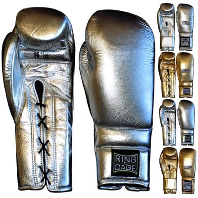 Metallic Gold, Silver Japanese Style Training Gloves 2.0 - Hook&Loop or Lace-Up (Silver, 12oz Lace-up)