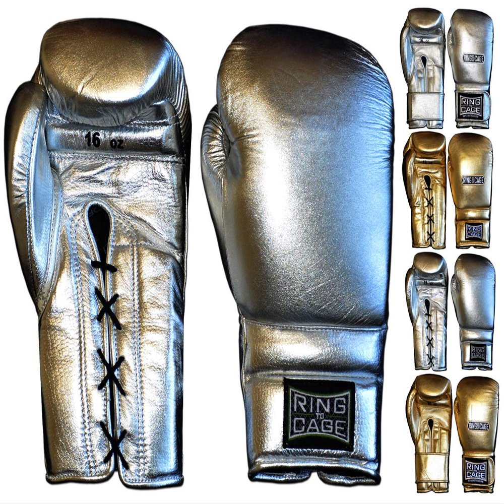 Metallic Gold, Silver Japanese Style Training Gloves 2.0 - Hook&Loop or Lace-Up (Silver, 12oz Lace-up)