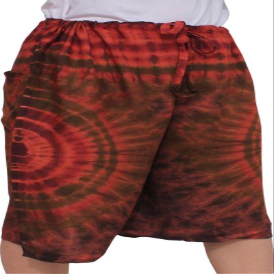 RaanPahMuang Pullstring Short Tie Dye Pants Rayon Fabric, Medium-Large, Rufous Orange/Multi-Coloured