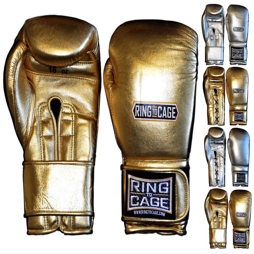 Metallic Gold, Silver Japanese Style Training Gloves 2.0 - Hook&Loop or Lace-Up (Gold, 12oz Hook&Loop)